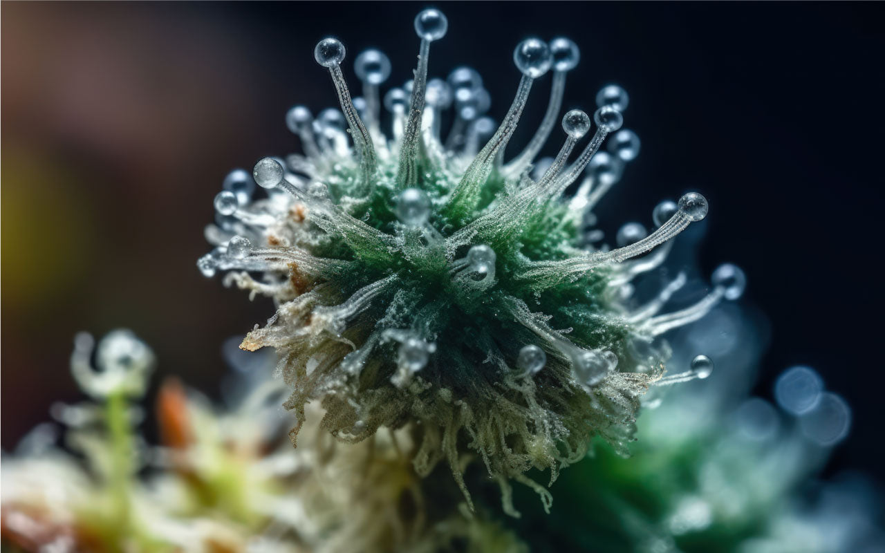 Close up image of cannabis trichomes