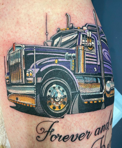 Right arm of a truck driver leaning out of drivers window with two tattoos  one of a mermaid Stock Photo  Alamy