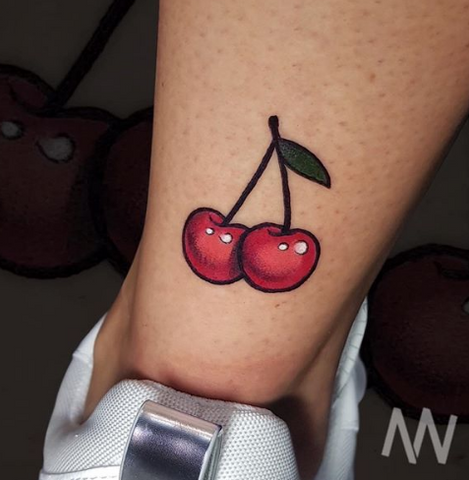 Tattoo uploaded by Tattoodo  Tattoo by Saegeem Saegeem cherrytattoos  cherrytattoo cherry fruit fruittattoo foodtattoo food cute realism  realistic watercolor color tiny small minimal  Tattoodo