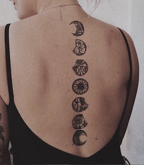 Moon phases tattoo on the spine  Tattoogridnet
