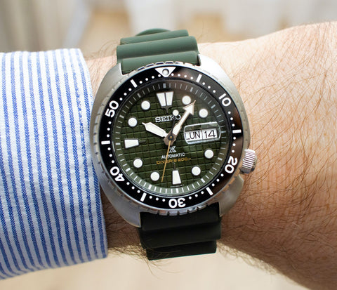 The Seiko King Turtle and Crafter Blue aquanaut style strap