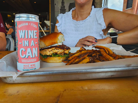 canned wine with burger