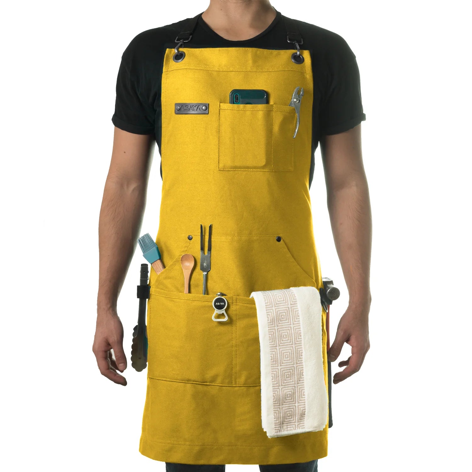 Chef/BBQ/Work Apron - Yellow - with Bottle Opener and Hand Towel