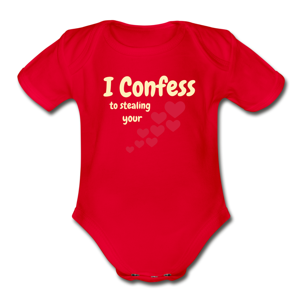 I confess to stealing your hearts | Organic Short Sleeve Baby Bodysuit - red