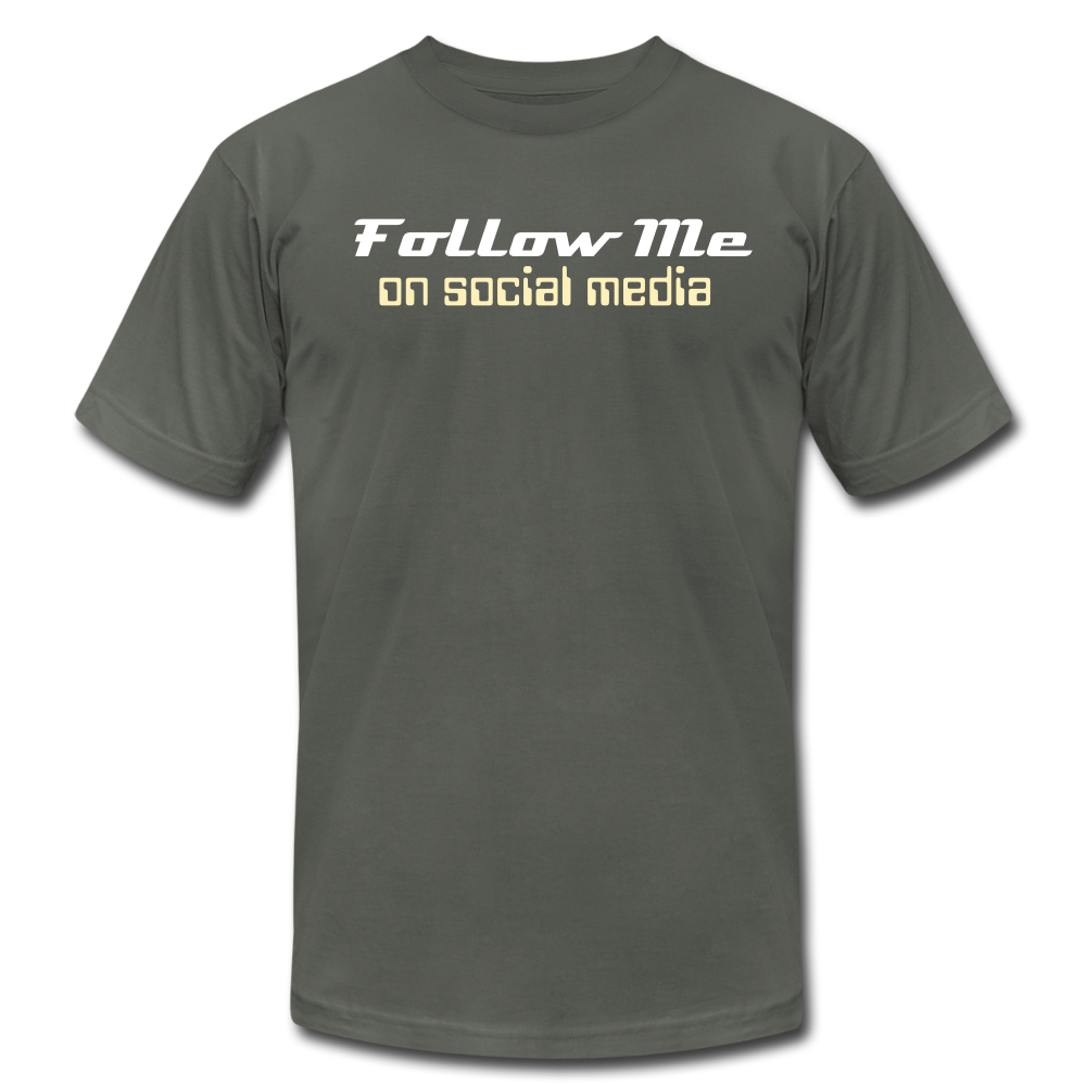 Follow Me, On Social Media | Funny Textual Unisex Jersey T-Shirt - asphalt