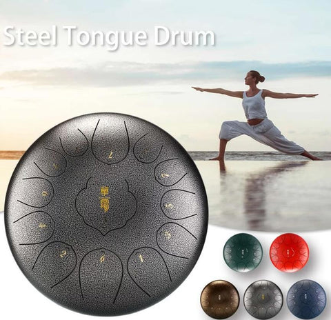 HLURU® Huashu Alloy Steel Tongue Drum Hangpan Drum 12 Inches 13 Notes C-Key Percussion Instrument,Colored Contact Lenses