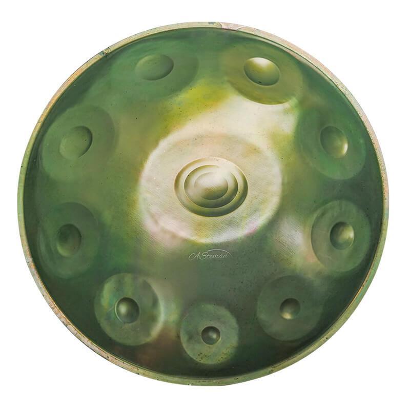 AS TEMAN Handpan d Minor 10 Notes Scale Green hangdrum