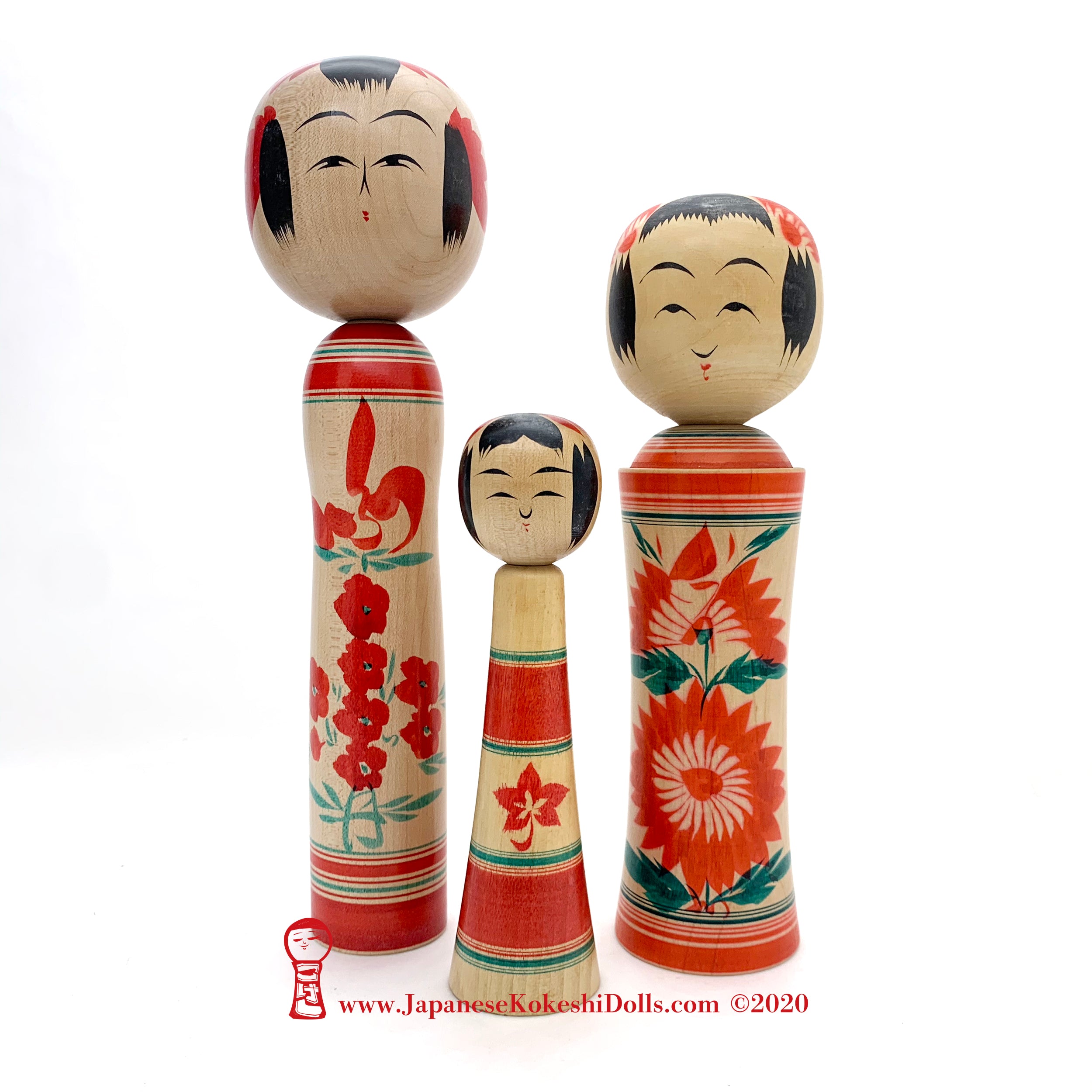 Vintage Kokeshi Dolls. Family of Three Delightful Traditional Kokeshi ...