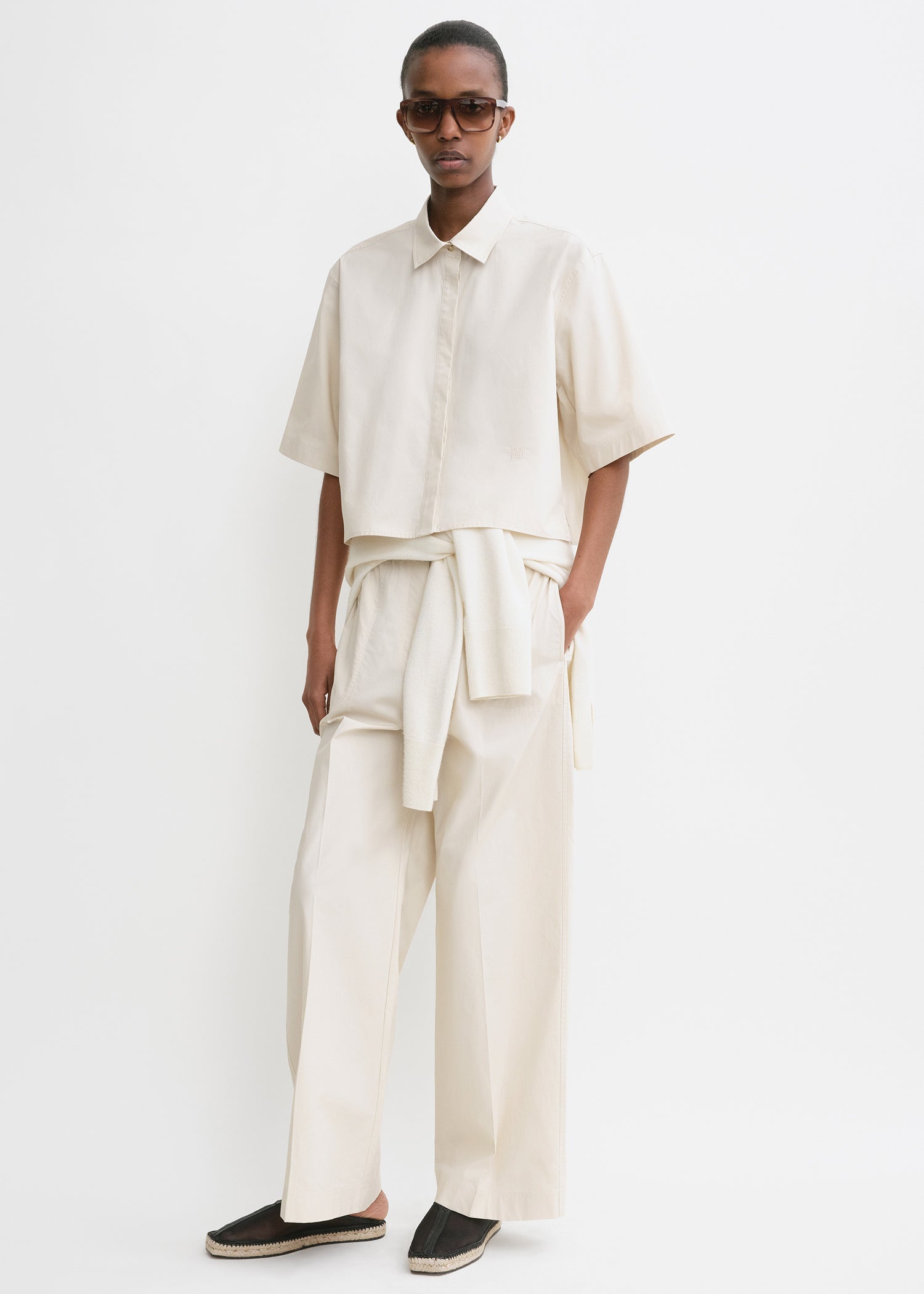 Totême Cropped Cotton-poplin Shirt Stone In White