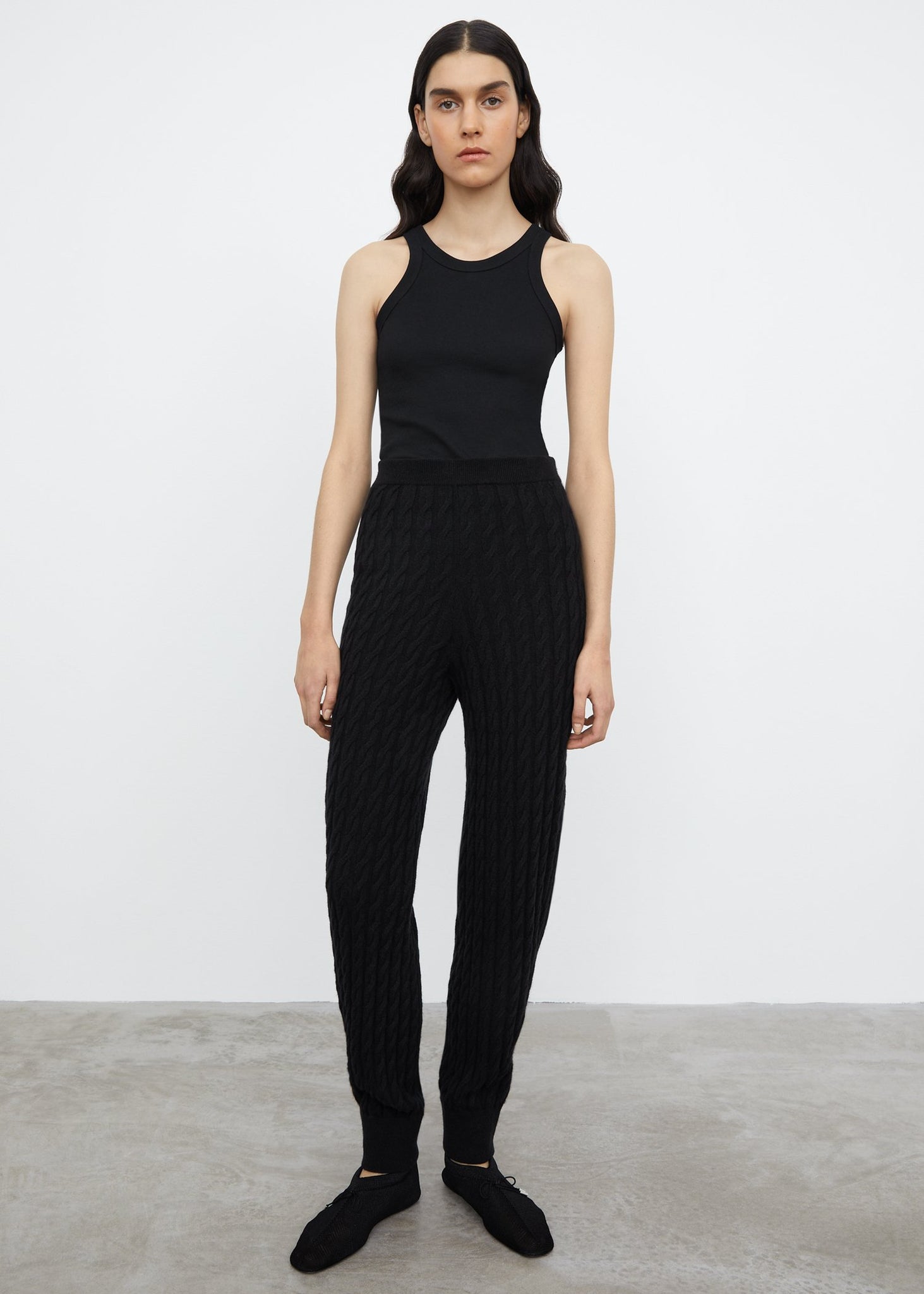 Cashmere cable knit slacks black Totême