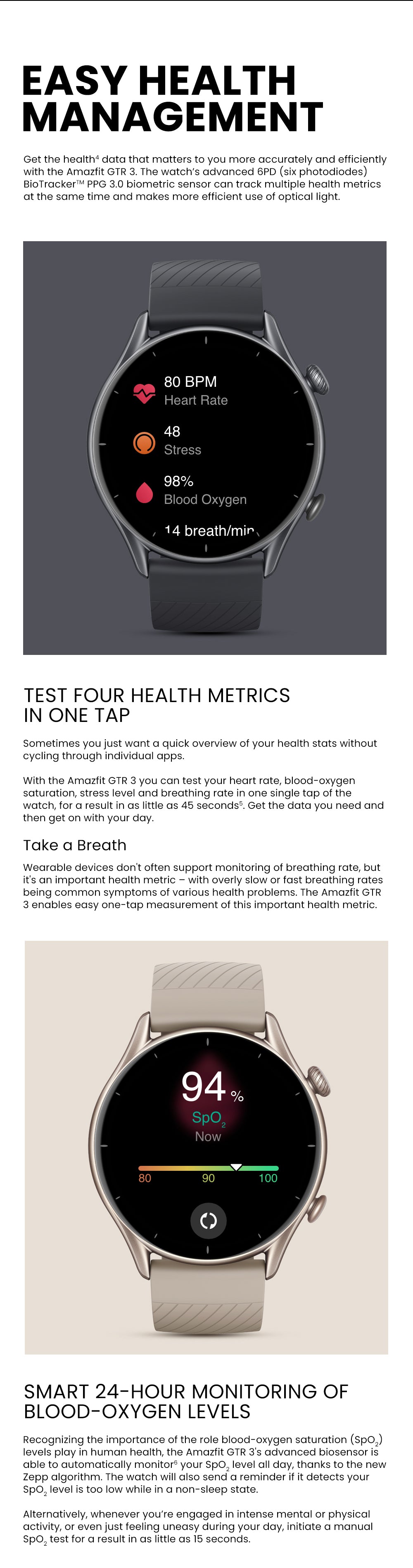 Amazfit GTR 3 Health Features