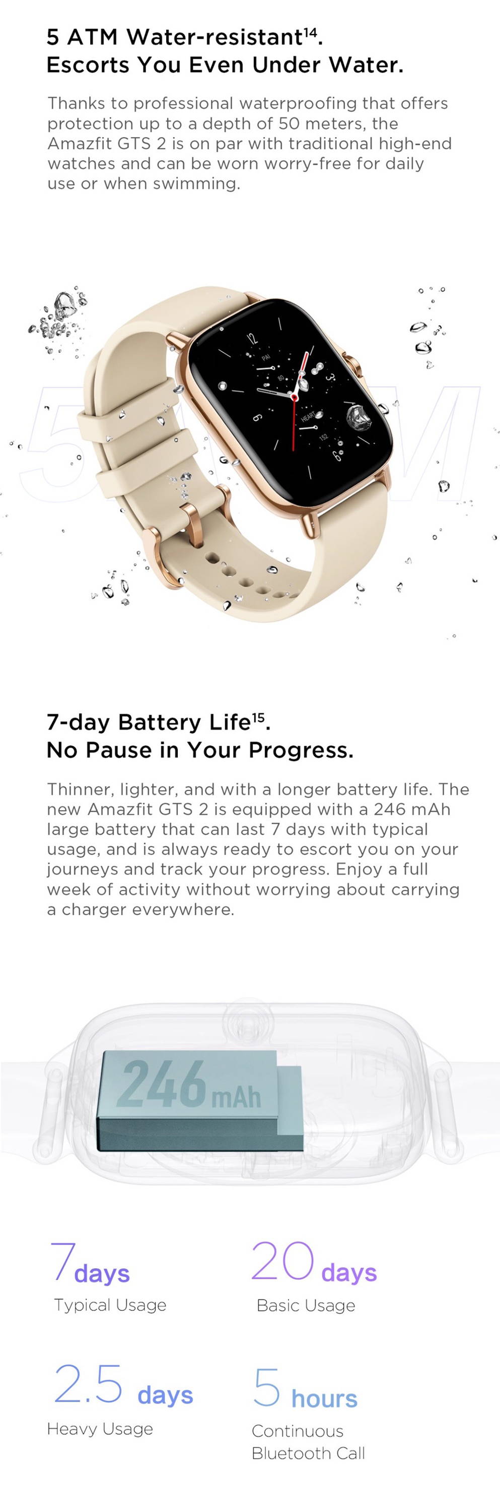 Amazfit GTS 2 Water Resistant & Battery Life