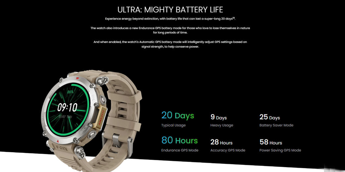 Amazfit T-REX Ultra Long Battery Life