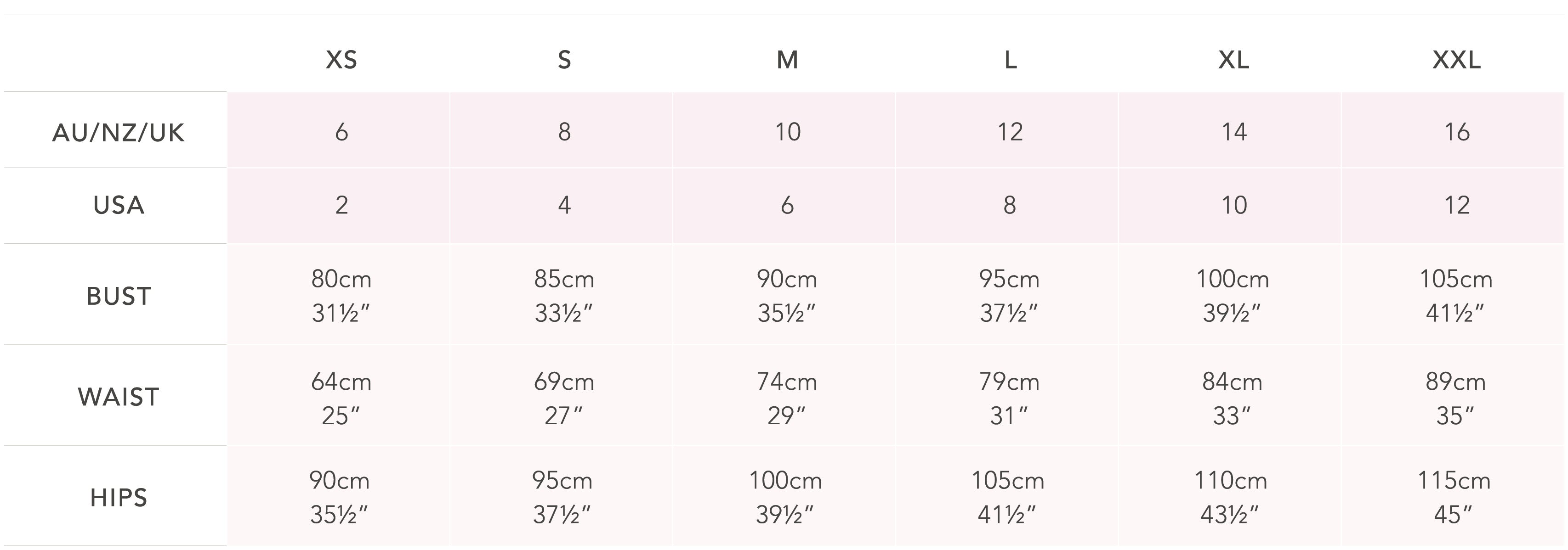 MINKPINK SIZE GUIDE