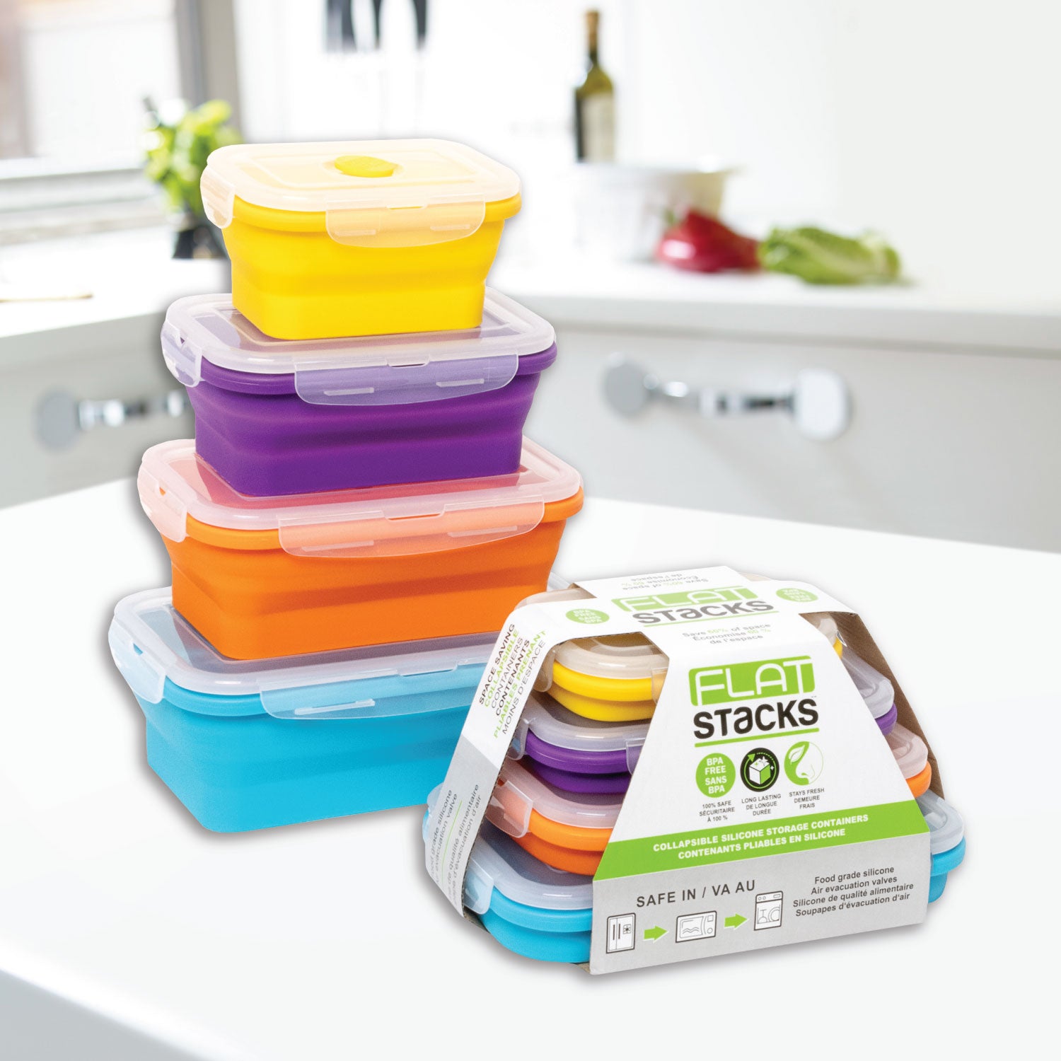 Handy Gourmet Flexi-Top Reusable Containers, BPA Free - Rectangle, Set of 3