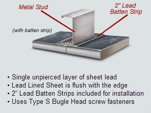 lead lined drywall cutaway image of gypsum board on stud