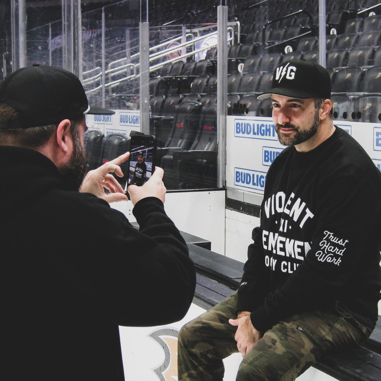 Violent Gentlemen Hockey Night in Anaheim at the Anaheim ducks game. Violent gentlemen is a hockey clothing company started in Anaheim, CA and frequents ducks home games.