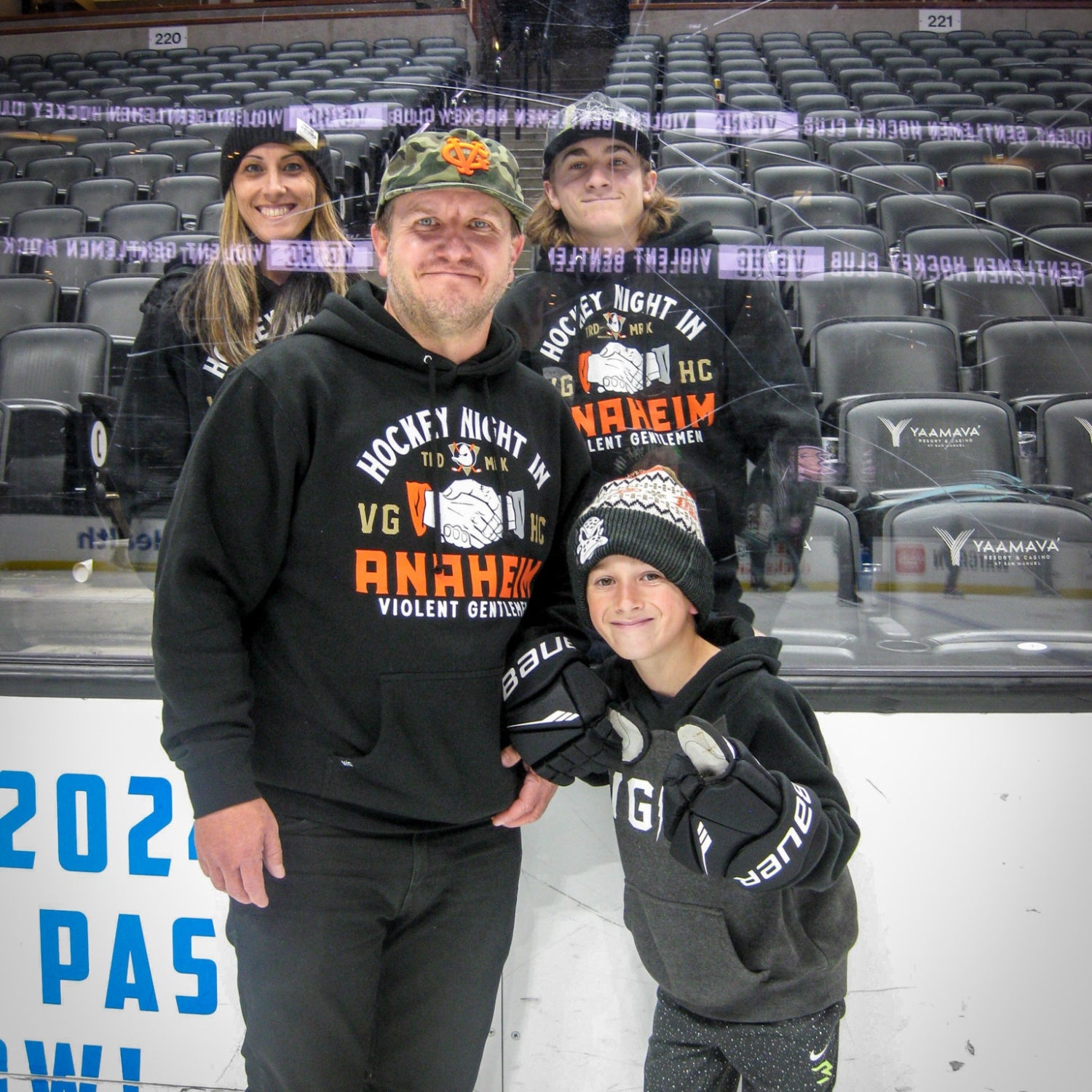 Violent Gentlemen Hockey Night in Anaheim at the Anaheim ducks game. Violent gentlemen is a hockey clothing company started in Anaheim, CA and frequents ducks home games.