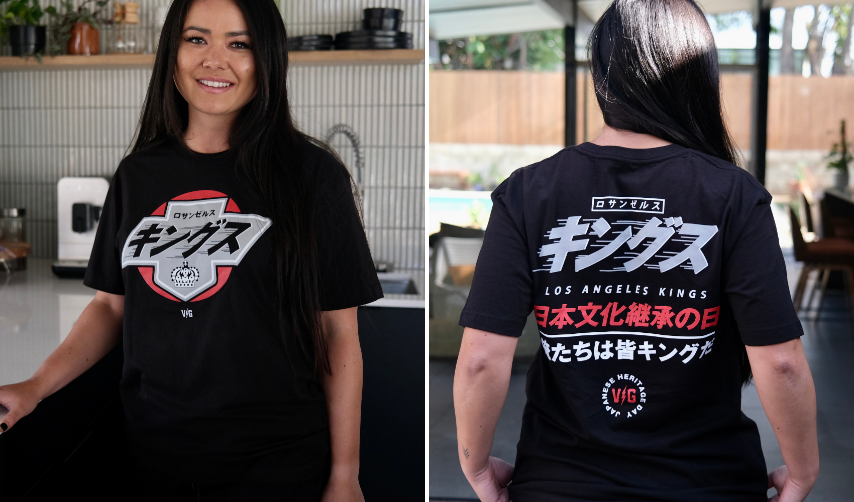 Violent Gentlemen and the NHL Los Angeles Kings teamed up to create some special pieces for Japanese Heritage Night. The classic Kings 90’s heritage logo translated to Japanese sits on top of the red dot of the Rising Sun Flag. VG collaborated with Japanese language design experts at RuckingFotten to ensure a grammatically correct, beautiful piece of art.