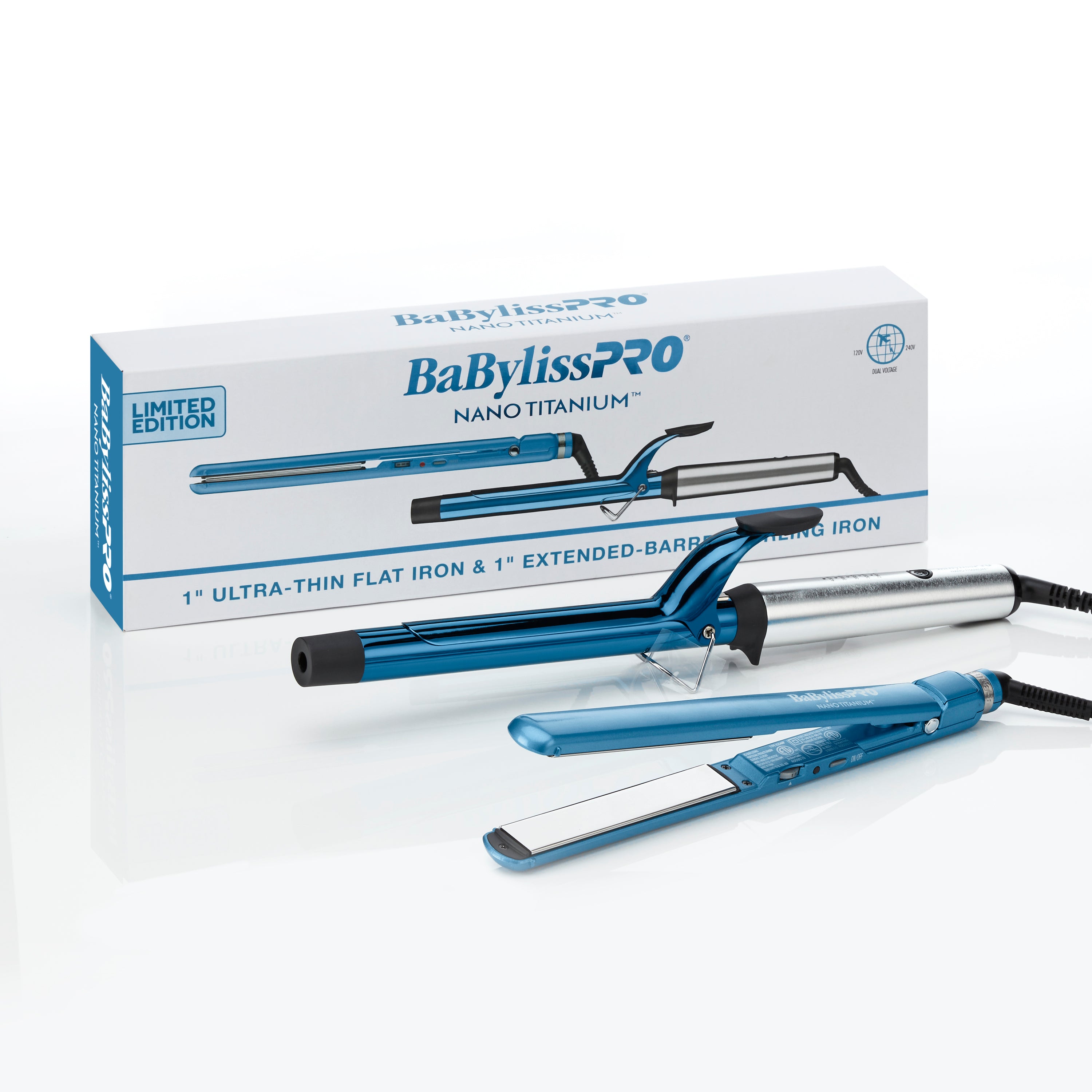 BaBylissPRO Nano Titanium 1" Extended Barrel Curling Iron & 1" Ultra-Thin Flat Iron Value Pack (BNTPP62UC)