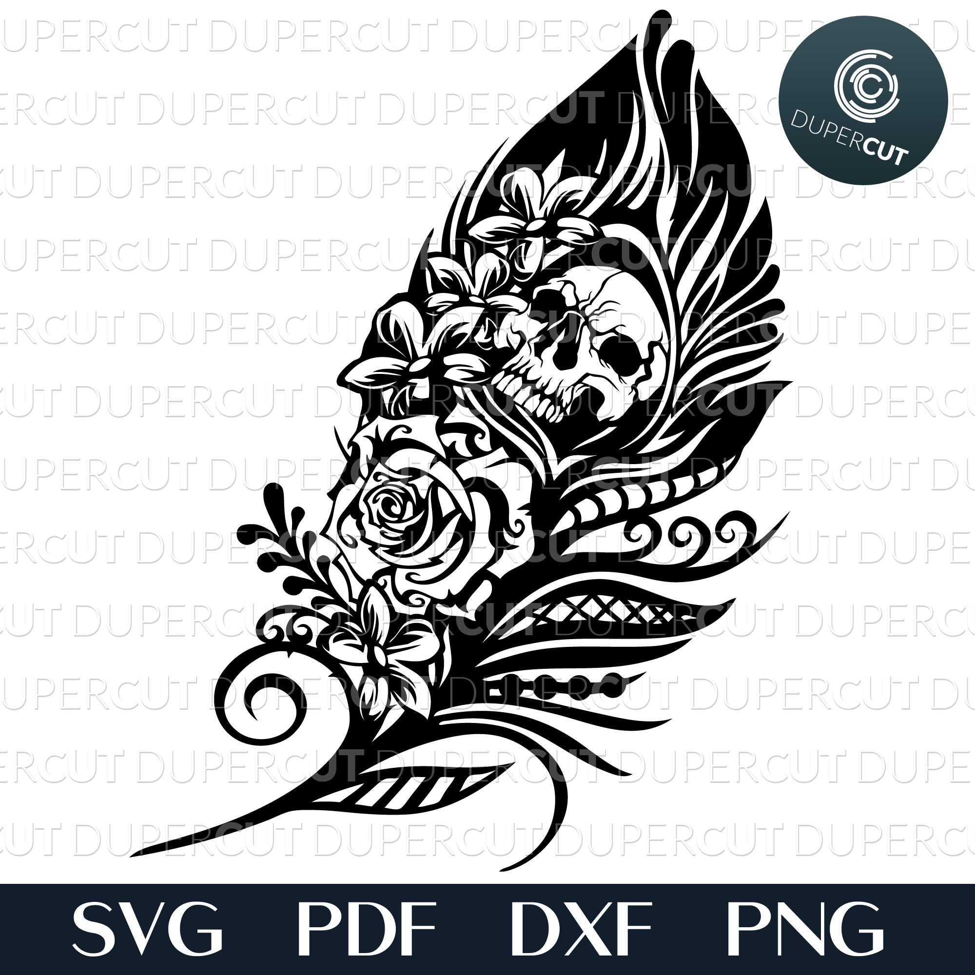 Download Gothic Skull Feather Svg Pdf Dxf Png Dupercut