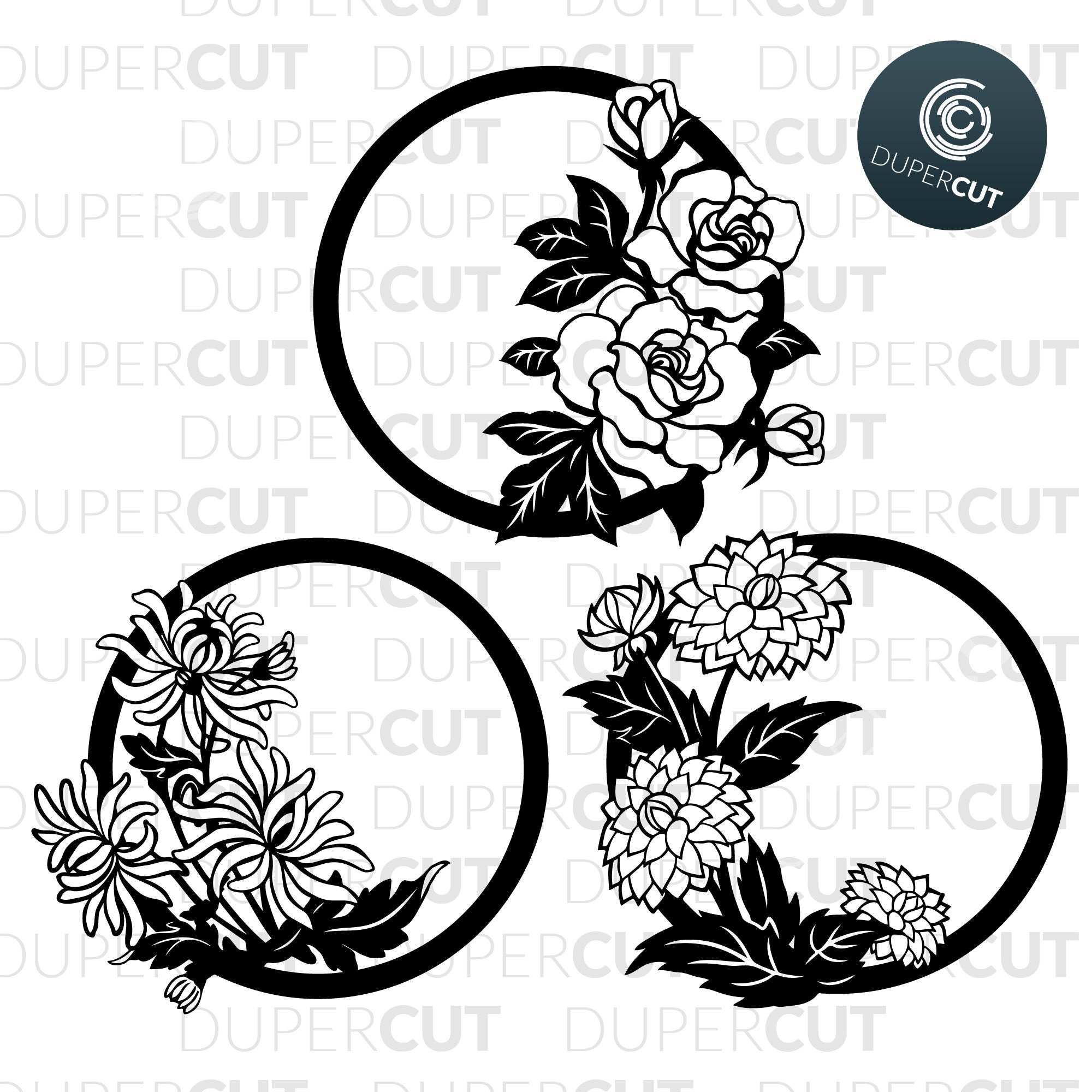 Download 3 Designs Flower Wreaths Svg Pdf Dxf Dupercut