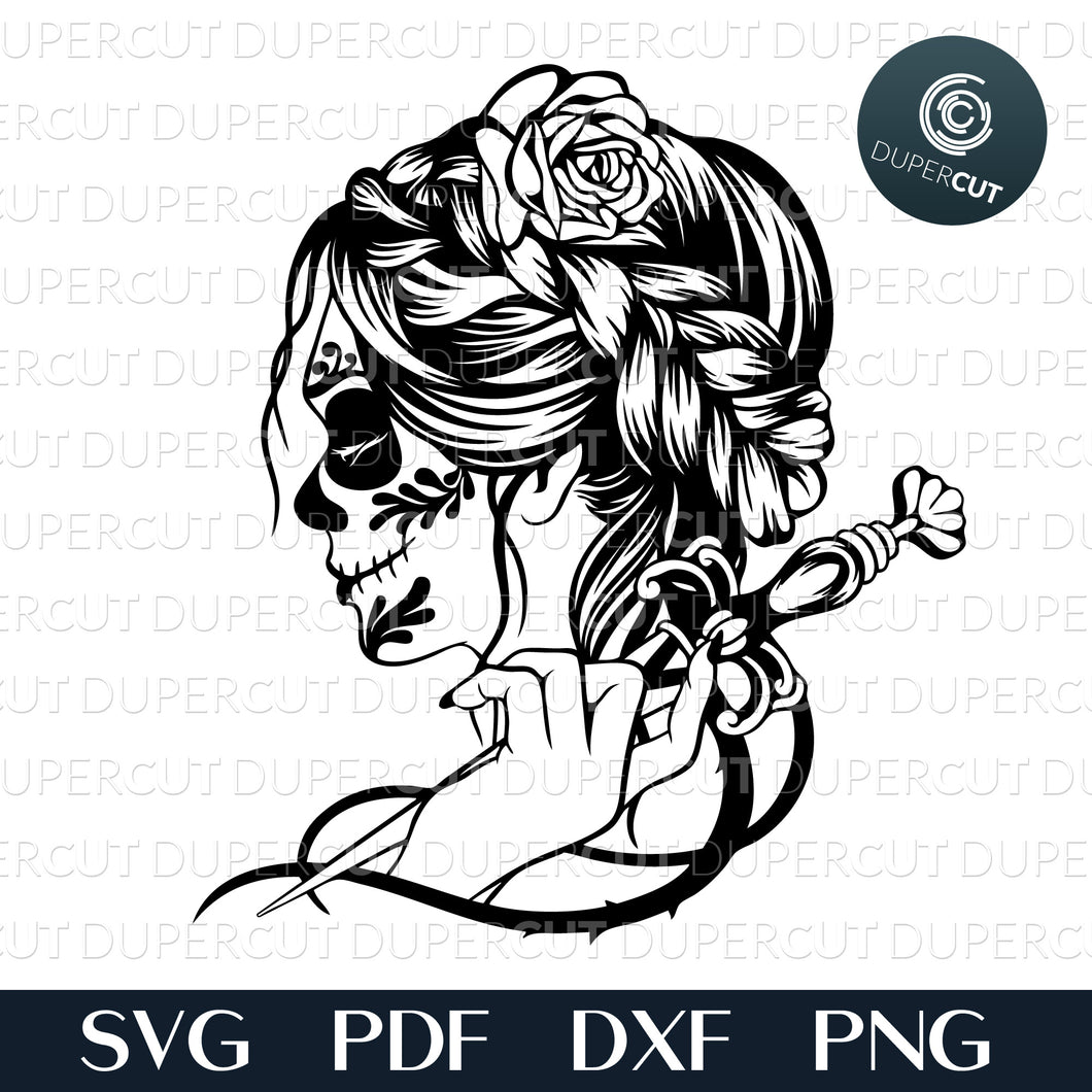 Download Sugar Skull With Dagger Svg Pdf Dxf Png Dupercut