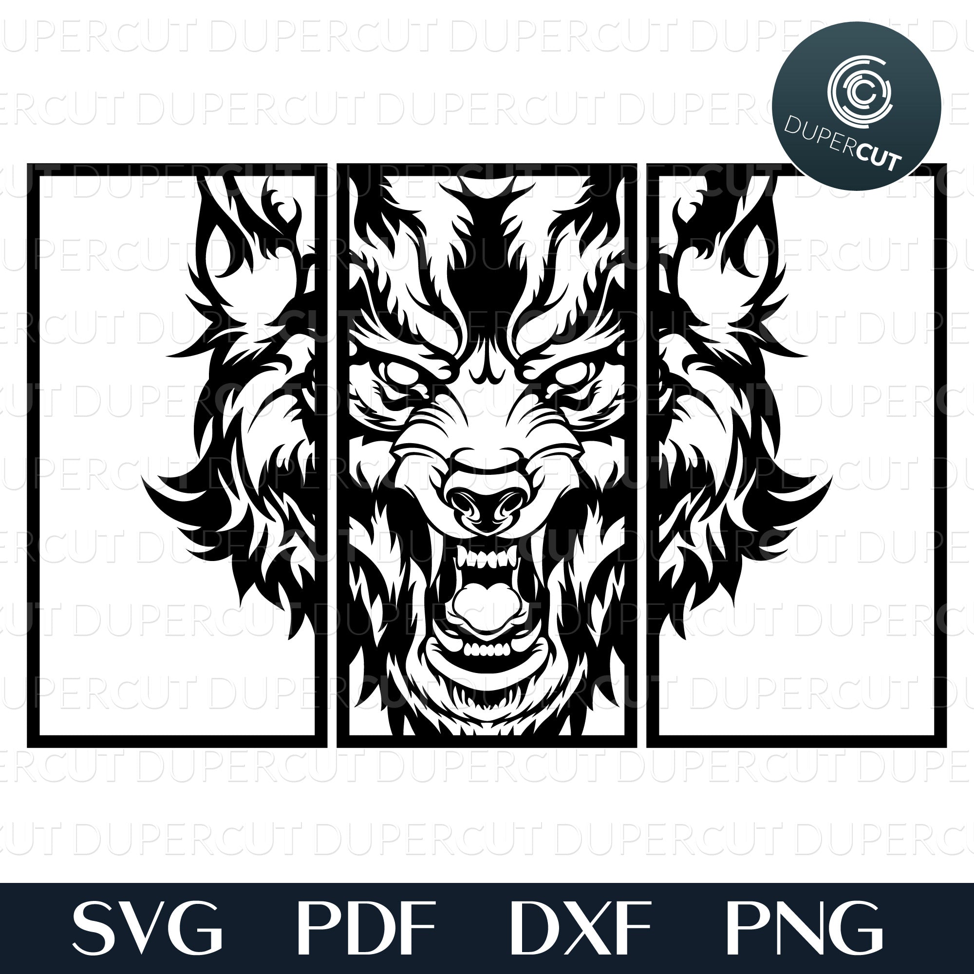 Download Wolf Three Panels Layered Svg Pdf Dxf Dupercut