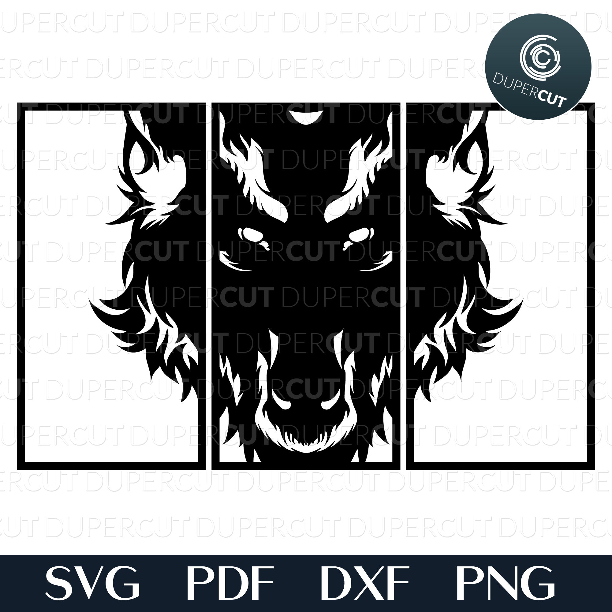 Download Wolf Three Panels Layered Svg Pdf Dxf Dupercut