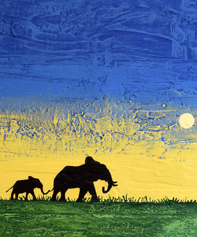 yellow sunset elephants on wall art canvas