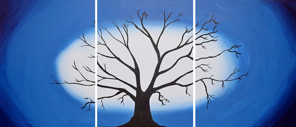 canvas triptych blue painting with triptych tree of life 3 panel artwork