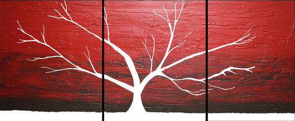 canvas triptych crimson abstract tree paintingof life artwork