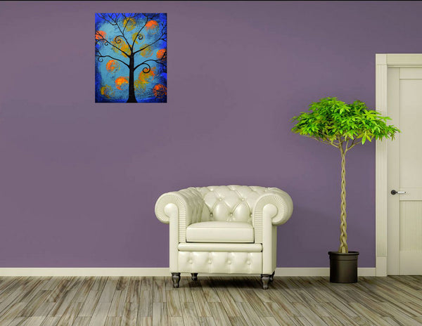 abstract tree paintings blue green tree painting on the wall