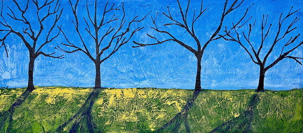 impasto wide blue painting 48 x 20 inches