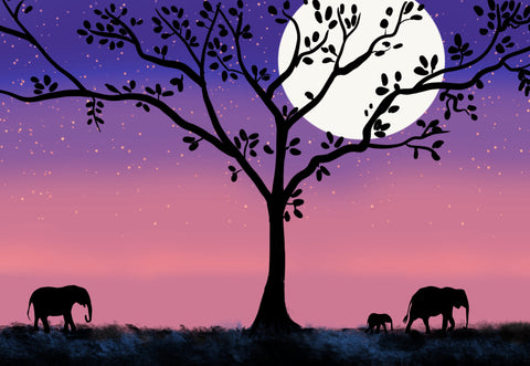 elephants on a sunset wall art