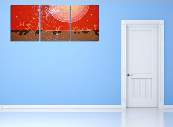 original abstract art uk in 3 panel canvas triptych style