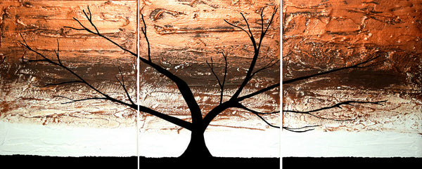 canvas triptych oversized metal wall art copper tree painting in 3 parts 