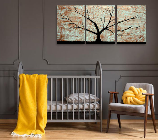 abstract tree painting nursery triptych original abstract art uk
