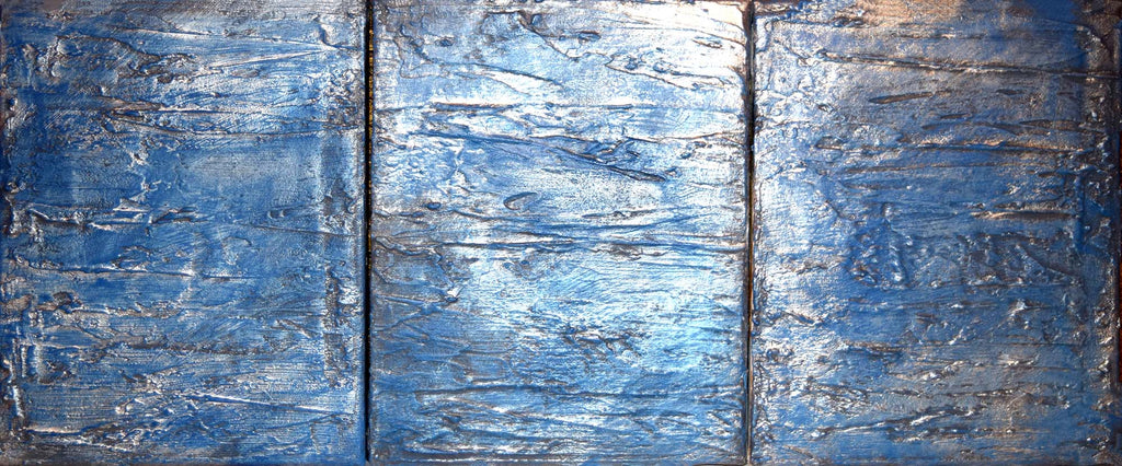 oversized metal wall art silver blue canvas triptych