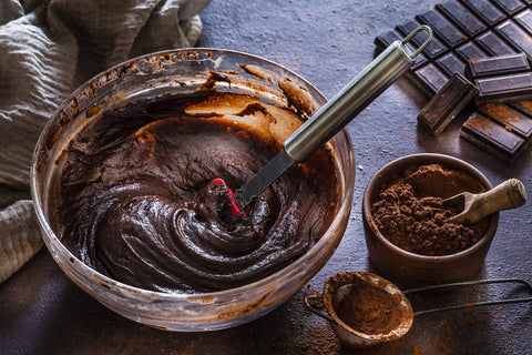 Chocolate cake batter in a bowl