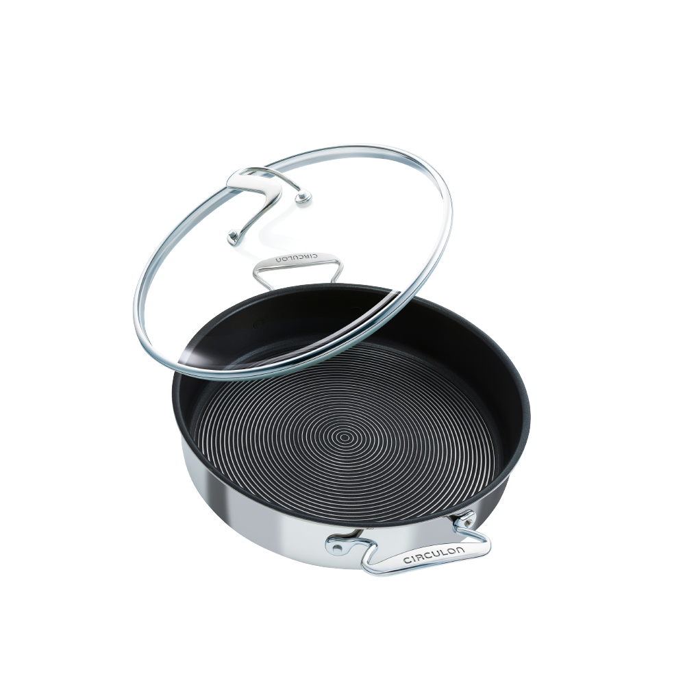Image of Stainless Steel Induction Hybrid Non-Stick Sauteuse Pan & Lid - 30cm