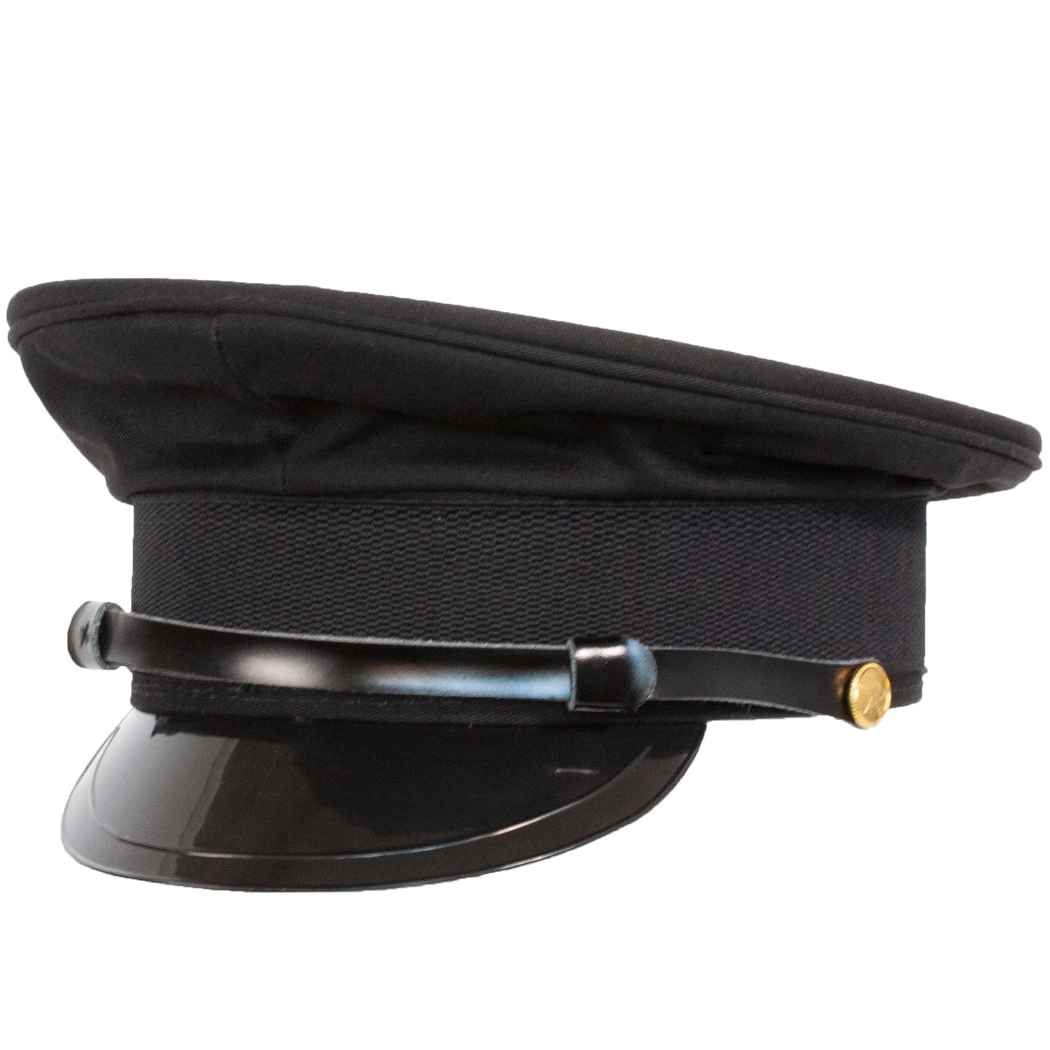 black peaked cap