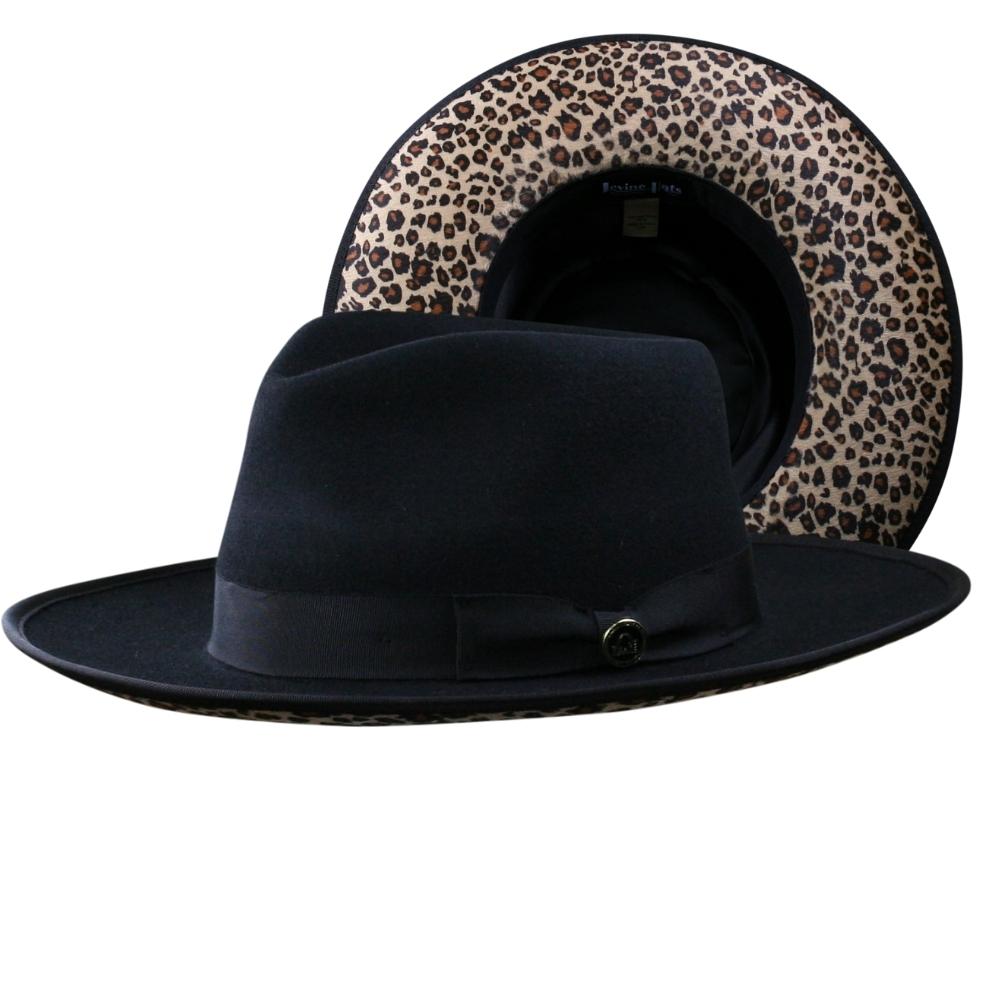 Pantera Velvet Leopard Bottom Wide Brim Wool Fedora by Levine Hat Co.