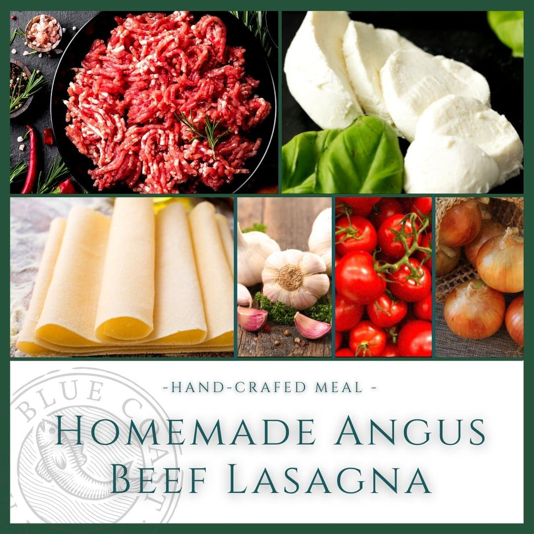 Homemade Angus Beef Lasagna, served eight people