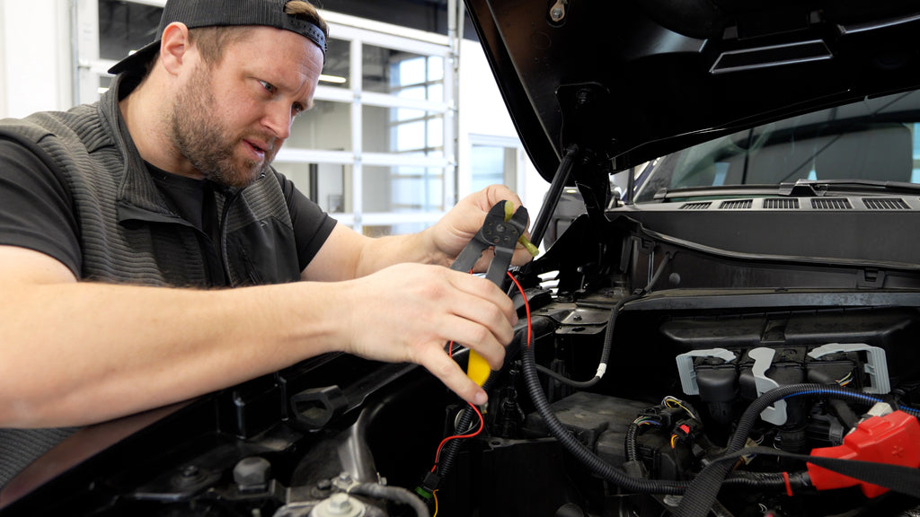 Matt Crimping the Baja Designs A-Pillar Light Wiring Harness Connectors