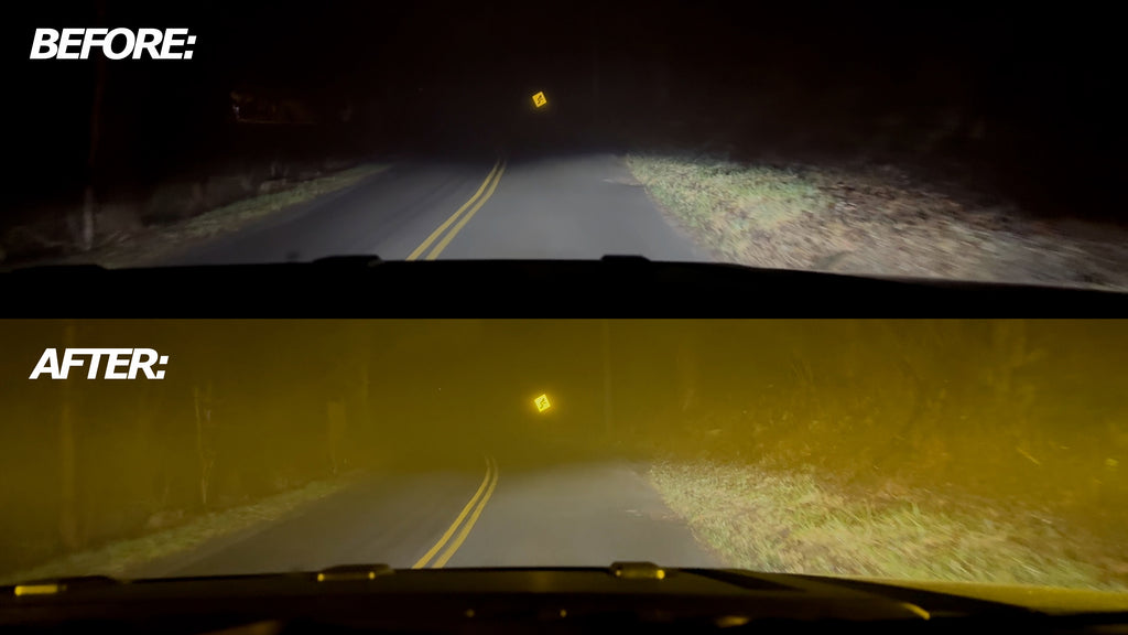 Stock Ford Raptor Headlights VS. Baja Designs Squadron Sport SDHQ A-Pillar Mounted Lights