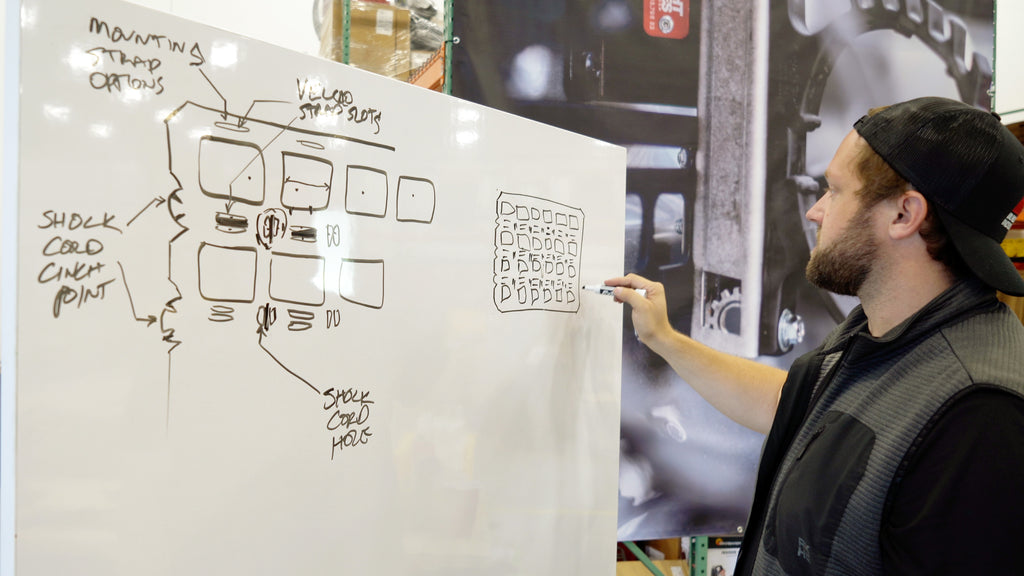 Matt Designing the Composite MOLLE Panel on a Whiteboard