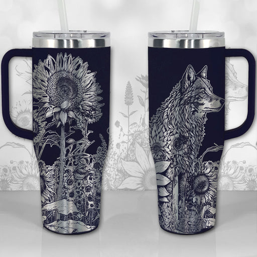 40 oz Tumbler with Handle - Sugar Skull and Roses Full Wrap Pattern