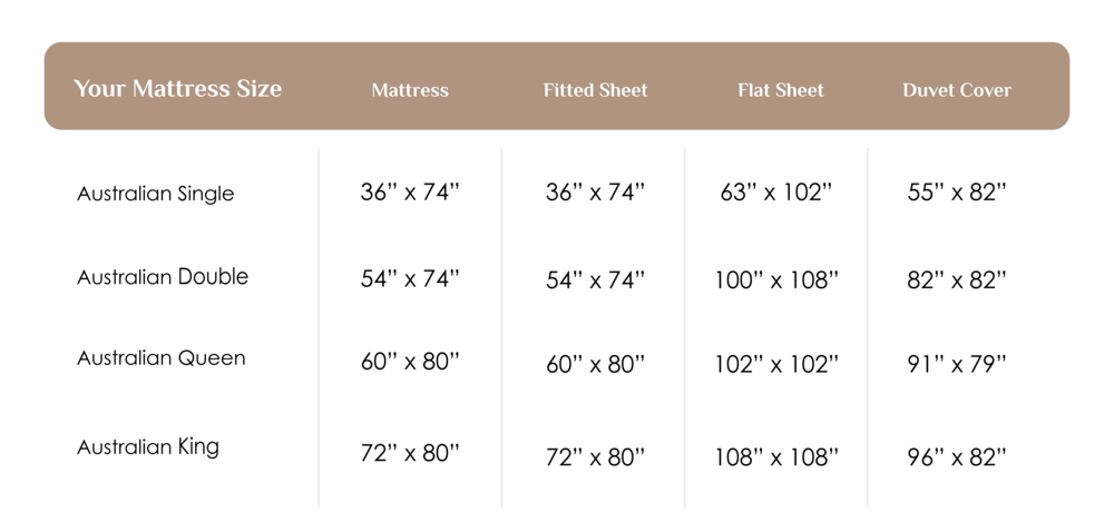 Bedding Sizes Australian Sheets and Duvet Covers