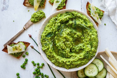 spring pea pesto recipe and photo by feasting at home